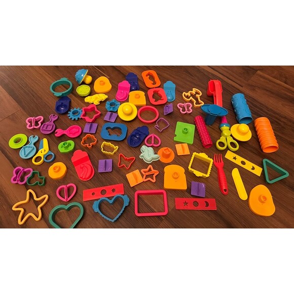 Play-Doh Lot Dough Molds Accessories Tools Cutters Shapes Stamps Press Lot Of 69 - Picture 1 of 4